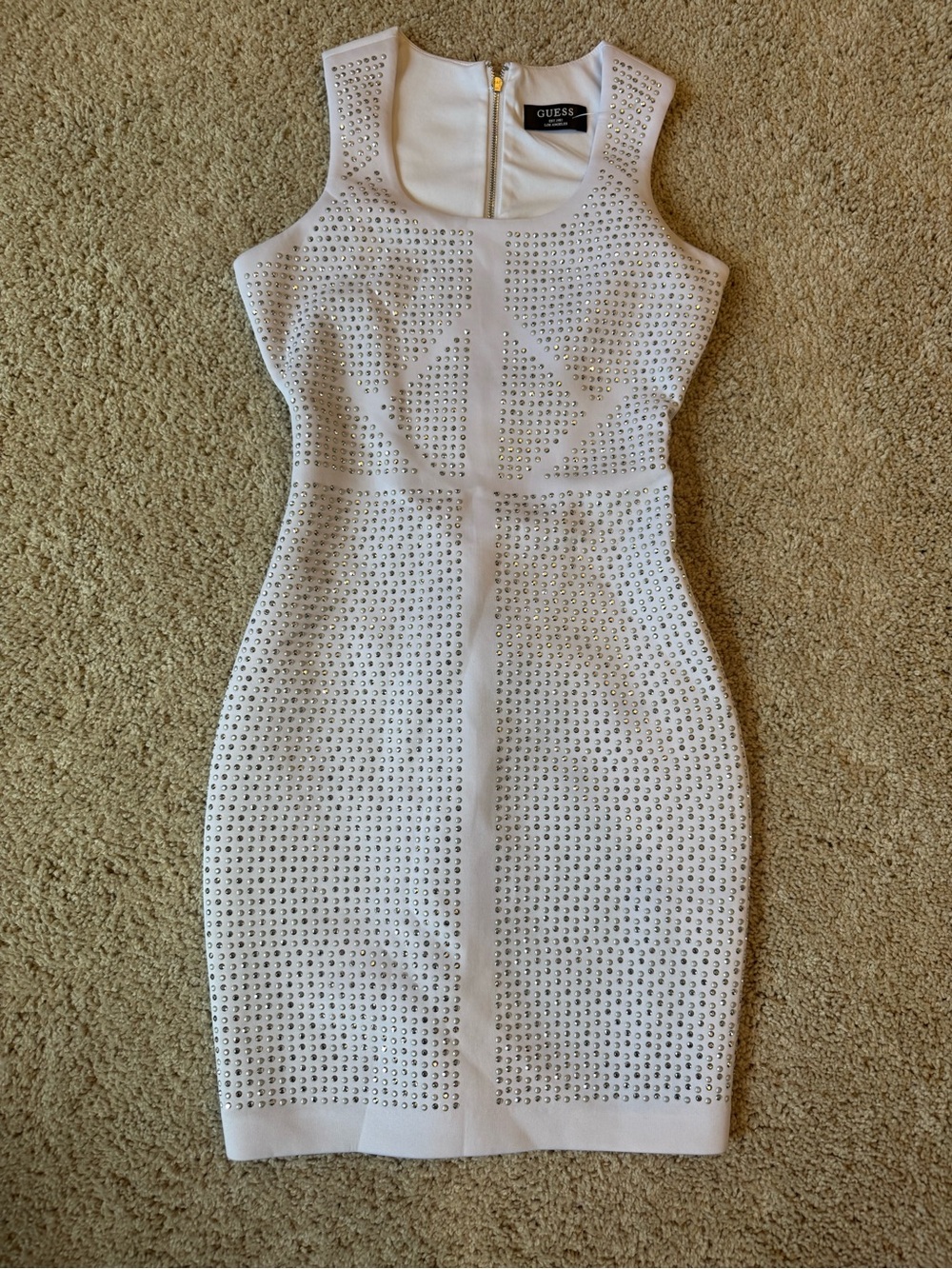 GUESS White Studded Sleeveless Bodycon Mini Dress